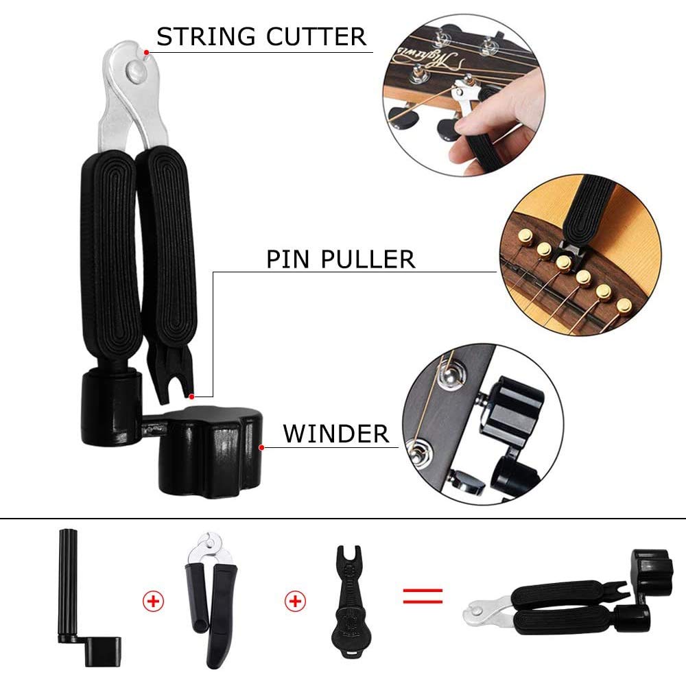 NERECNDENS 66PCS Guitar Accessories Kit, Acoustic Changing Tool, Including Guitar Acoustic Strings, Picks, Capo, String Winder&Cutter, Tuner, Bones, for Players and Beginners