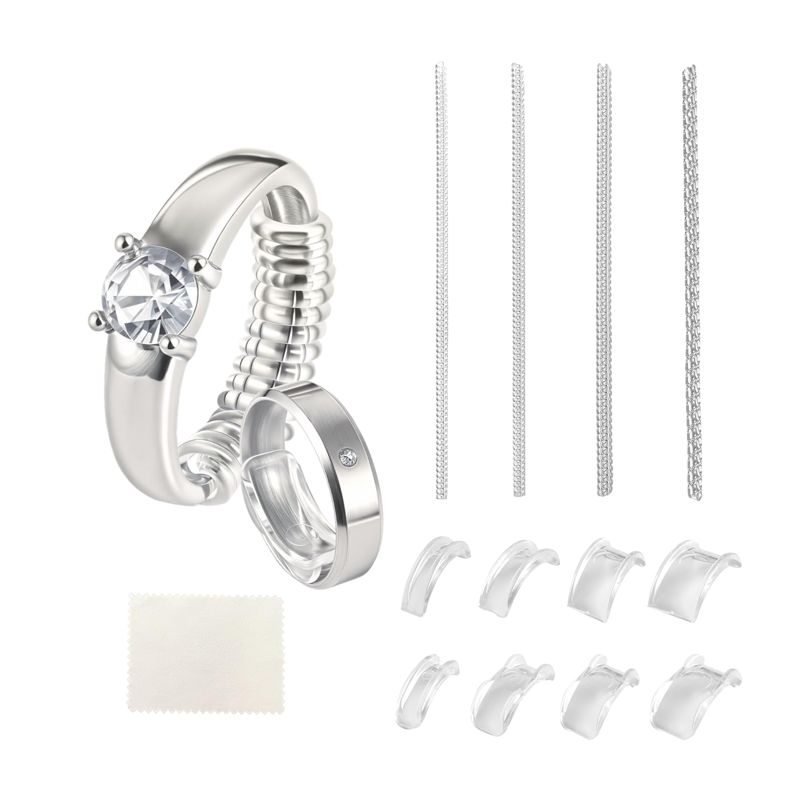 GFJAOND Ring Size Adjuster for Loose Rings 12 Pack | Invisible Ring Guard Insert & Spiral Resizer Kit | Comfort Fit for Women/Men (12 Sizes + Polishing Cloth)
