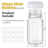 15 Pack 2 oz Glass Shot Bottles w/ White Lids & 15 Labels - Small Clear Jar for Ginger, Wellness Shot, Juice, Sample, Whiskey - Travel Mini Bottles - Wide Mouth, Leakproof, Dishwasher Safe