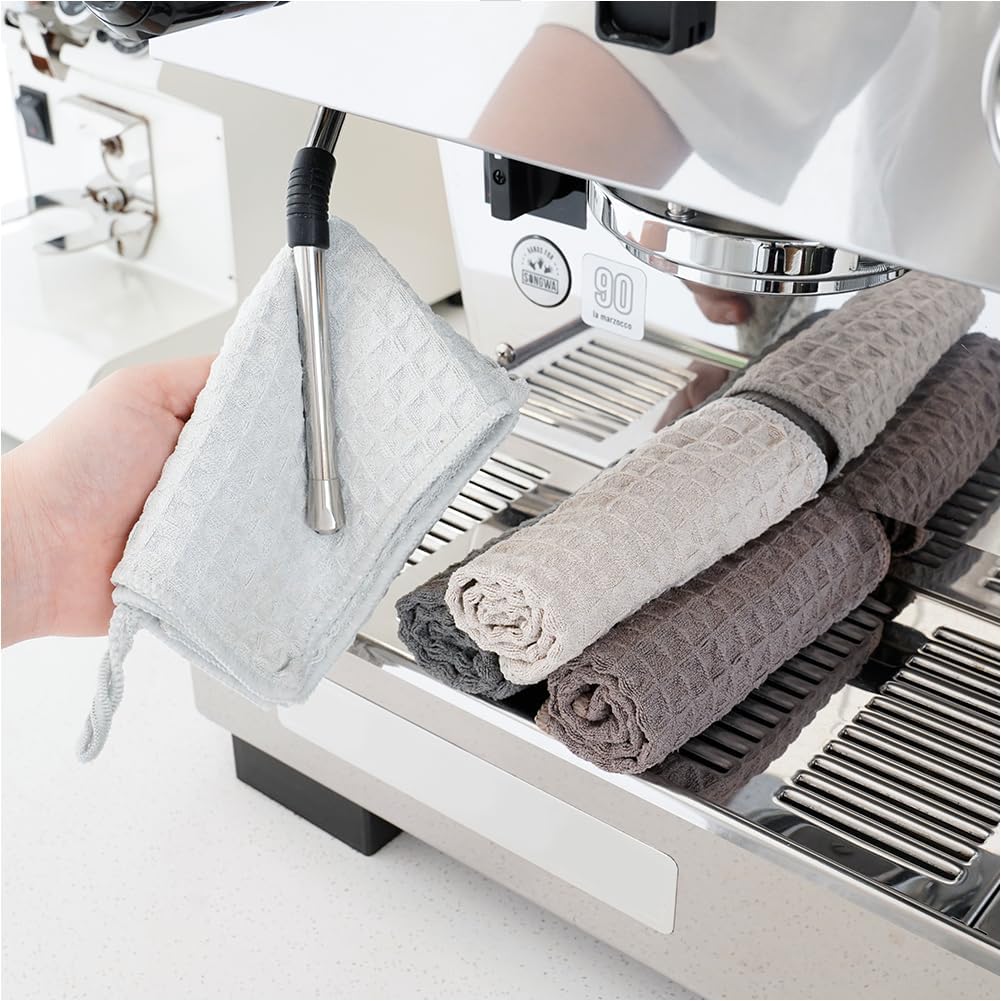 watchget Barista Microfiber Cloths - 4 Pack (12"x12") Professional Cleaning Towels for Espresso Machines, Steam Wands & Countertops Essential Coffee Bar Accessories