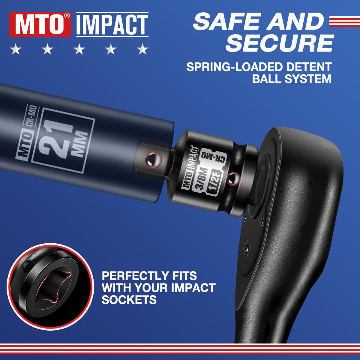 MTO 2-Piece 1/2" Female to 3/8" Male Impact Socket Adapter Set, 1/2" Drive Impact Driver Conversions for Impact Wrench, Chrome Molybdenum Alloy Steel