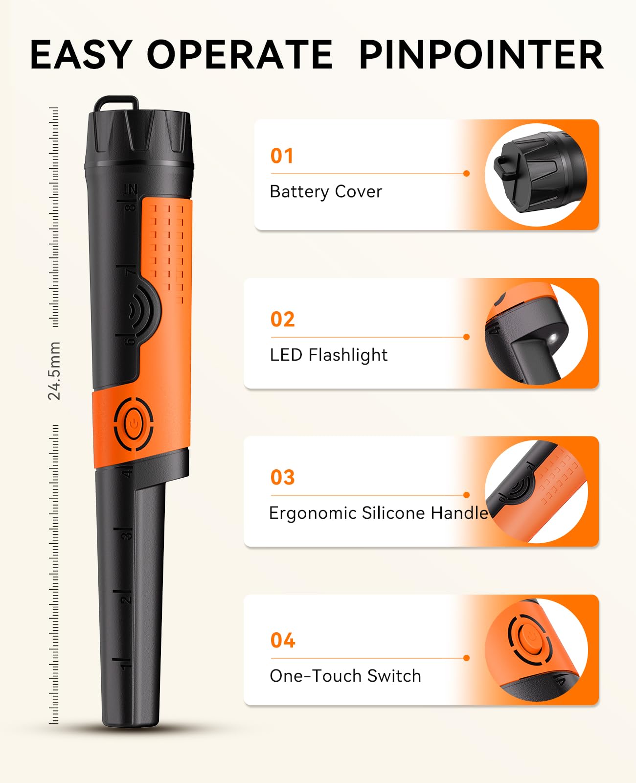 SUNPOW Metal Detector Pinpointer for Adults & Kids - Waterproof Handheld Pin Pointer Wand - High Sensitivity 360° Detection - Easy to Use 2 Alert Modes - Treasure Pinpointing Finder Probe - OTMD12