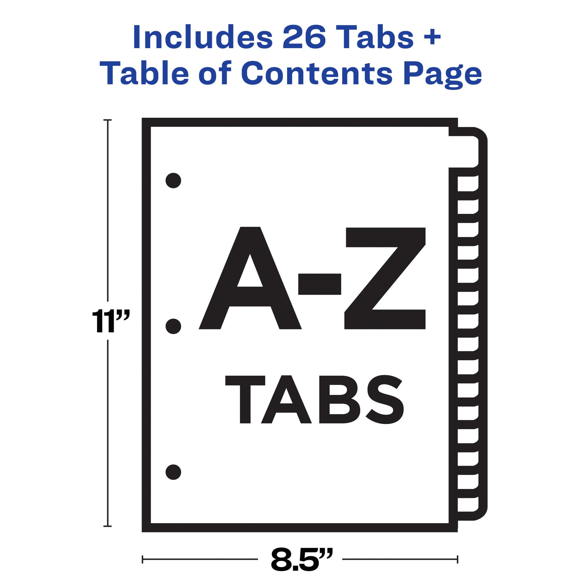 Avery A-Z Tab Dividers for 3 Ring Binder, Customizable Table of Contents, Multicolor, 1 Set (11125)