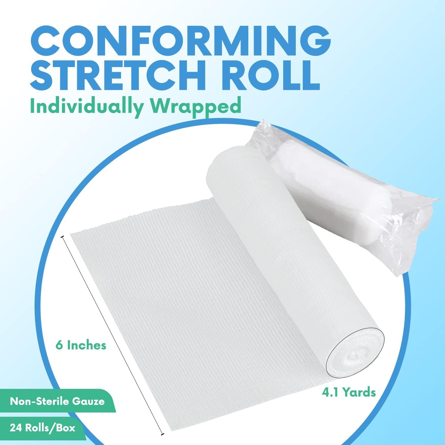 HEALQU Premium Gauze Rolls - 4' x 4 Yards - 24 Rolls, Individually Wrapped Conforming Stretch Gauze Bandage - Super Soft Woven Stretch Bandages for Primary Wound Dressing Support