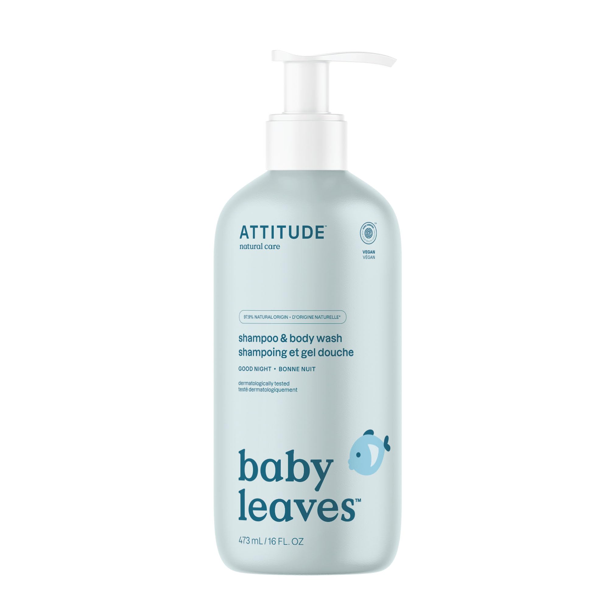 ATTITUDE 2-in-1 Shampoo and Body Wash for Baby, EWG Verified, Dermatologically Tested, Vegan, Good Night, 16 Fl Oz