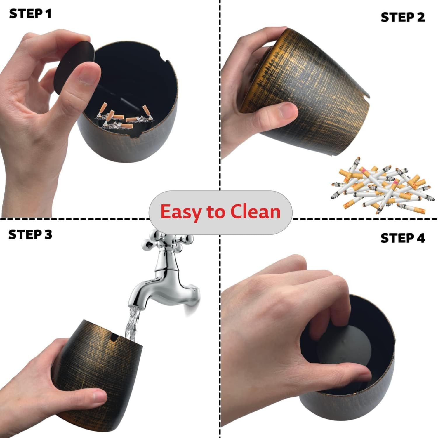 WUSIFIE Ash Tray, Large Outdoor Ashtray with Lid, Ashtray for Outside Patio, Stainless Steel Windproof Smokeless Ash Tray for Balcony, Ashtrays for Smokers, Cigar, Home Office Decoration