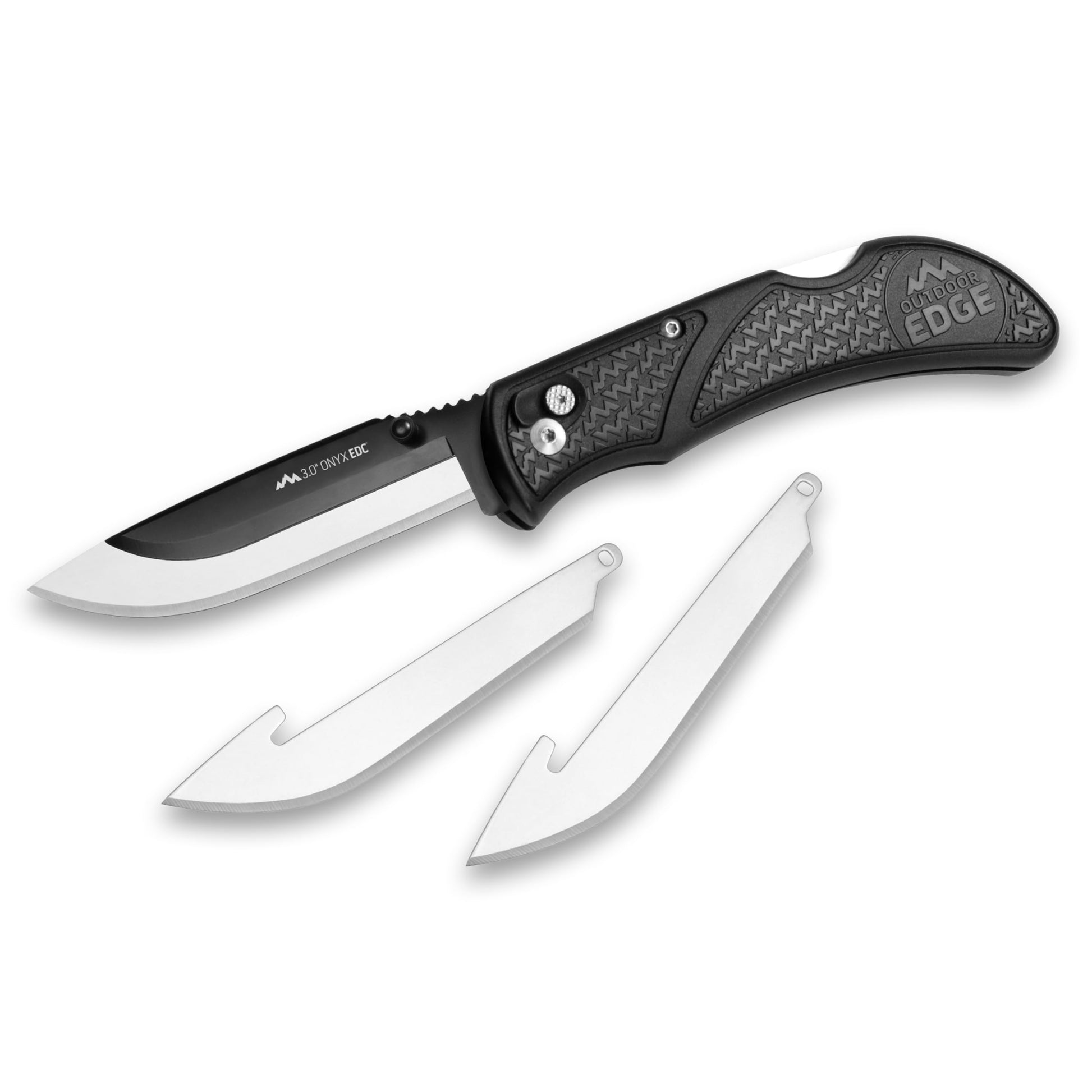 OUTDOOR EDGE 3.5" Onyx EDC - Replaceable Blade Folding Pocket Knife with Dual Thumb Opener and Pocket Clip with 3 Blades