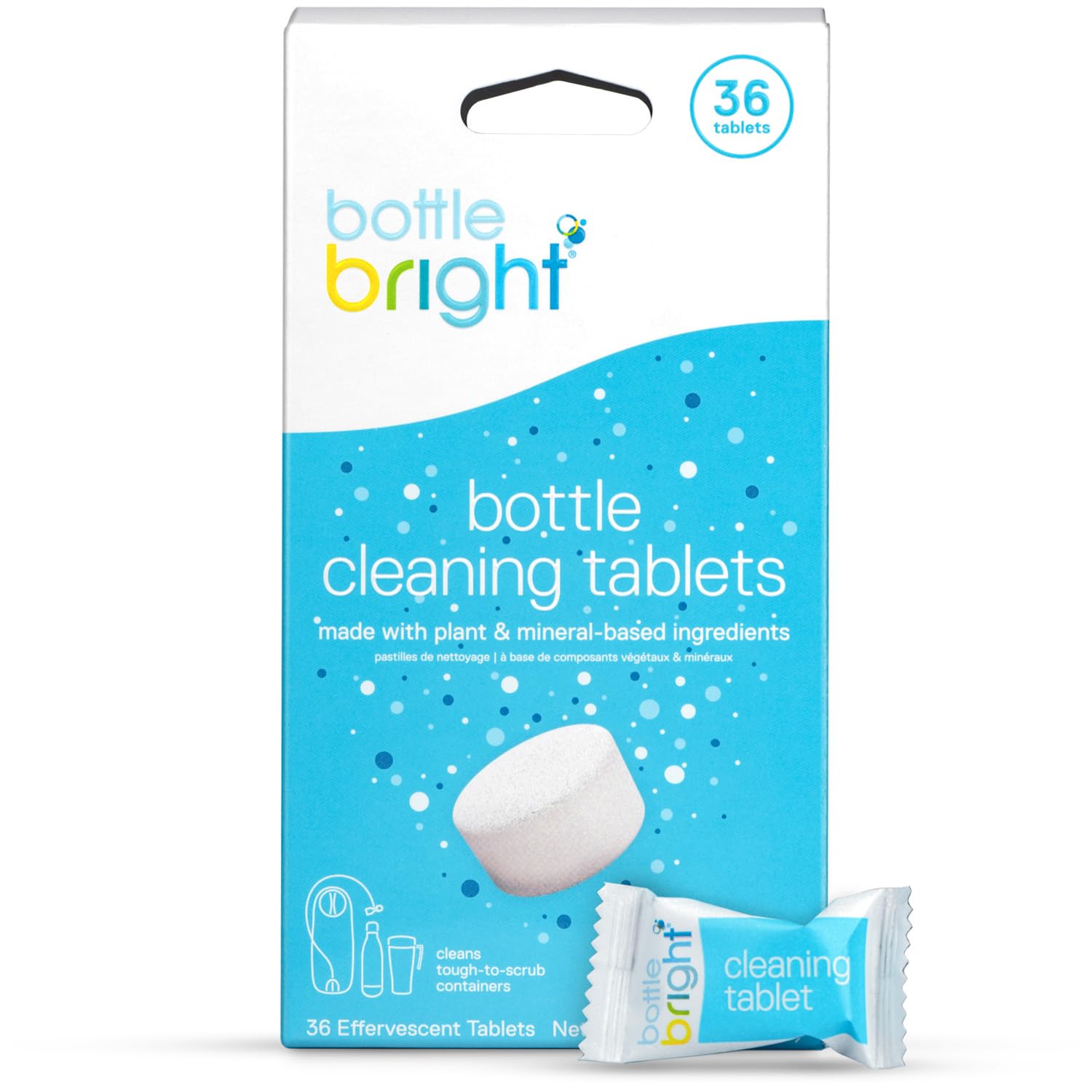 Bottle Bright 36 Tablets - EPA Safer Choice Certified, Clean Stainless Steel, Thermos, Tumbler, Insulated, Plastic and Reusable Water Bottles Ã¢ÂÂBottle Bright Cleaning Tablets are Easy and Safe to Use