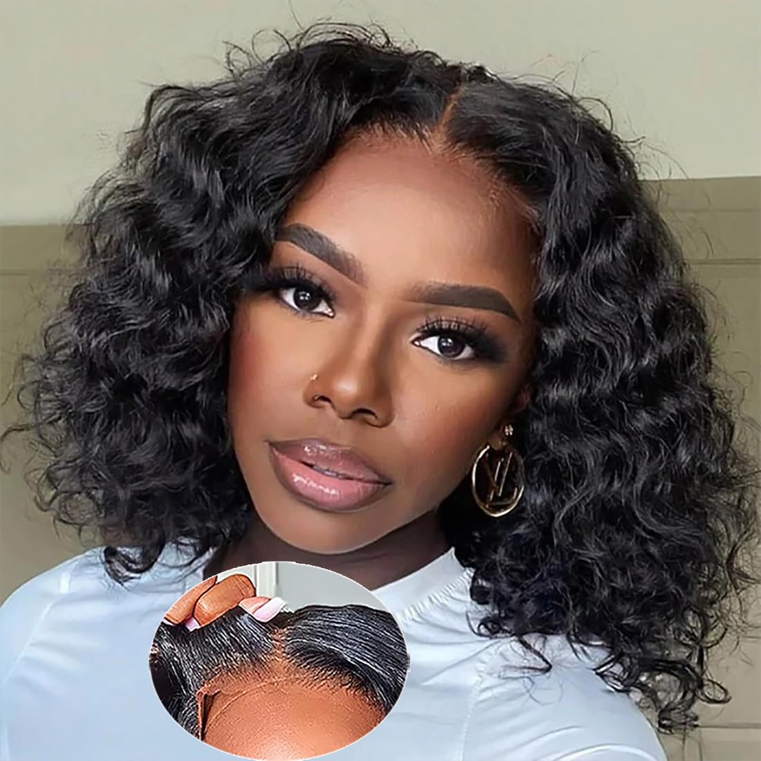 Wear and Go Glueless Perücken Echthaar Vorgezupfte Deep Wave Bob Perücke Echthaar Lace Front Perücken für Anfänger Verbesserte Kleberlose Vorgeschnittene 4x4 Lace Closure Glueless Perücken für Schwarze Frauen Echthaar 12 Zoll