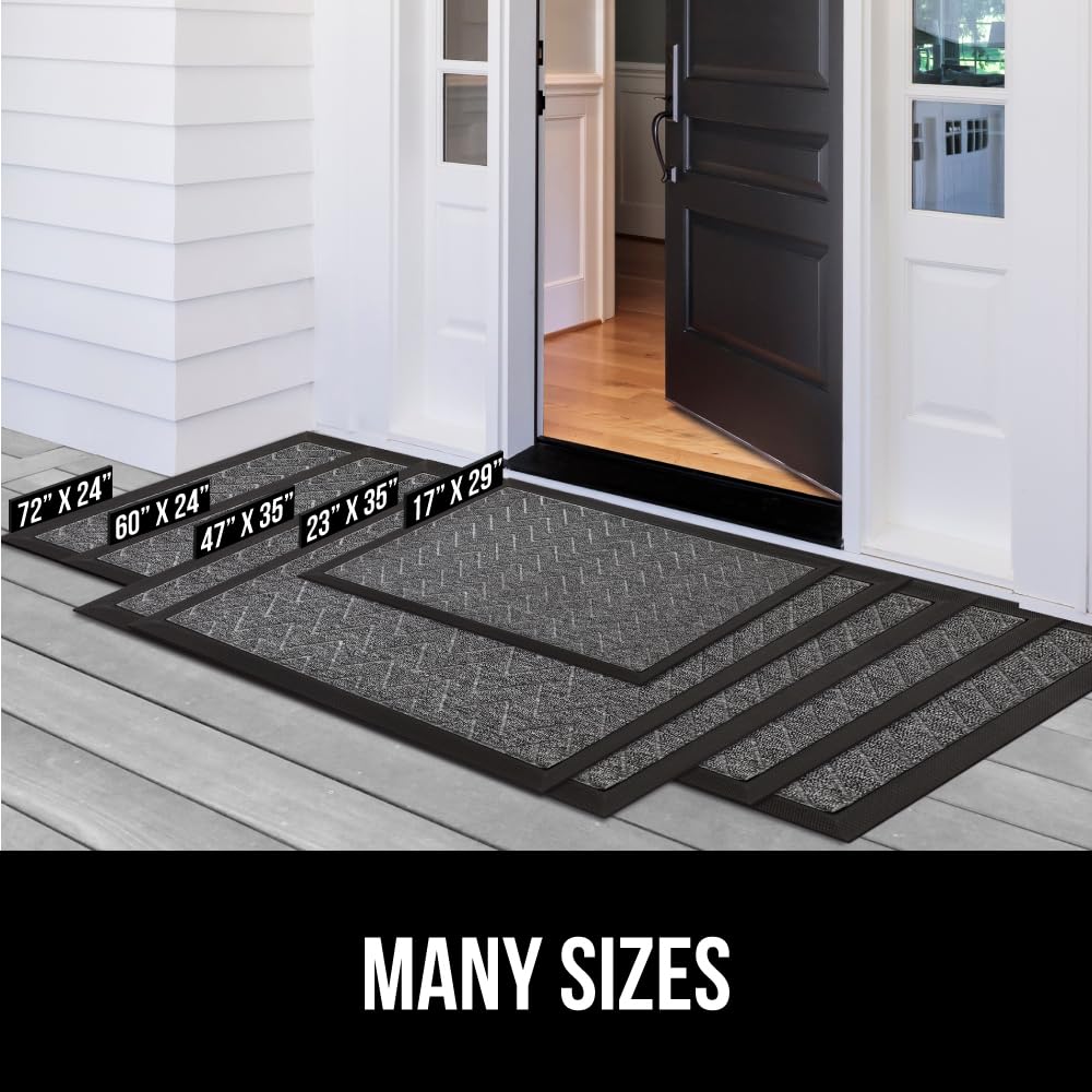 GORILLA GRIP 100% Waterproof All-Season WeatherMax Doormat US Designed Natural Rubber, Stain and Fade Resistant, Low Profile Indoor Outdoor Door Mats, Easy Clean Patio Mat, 17x29, Gray Diamond