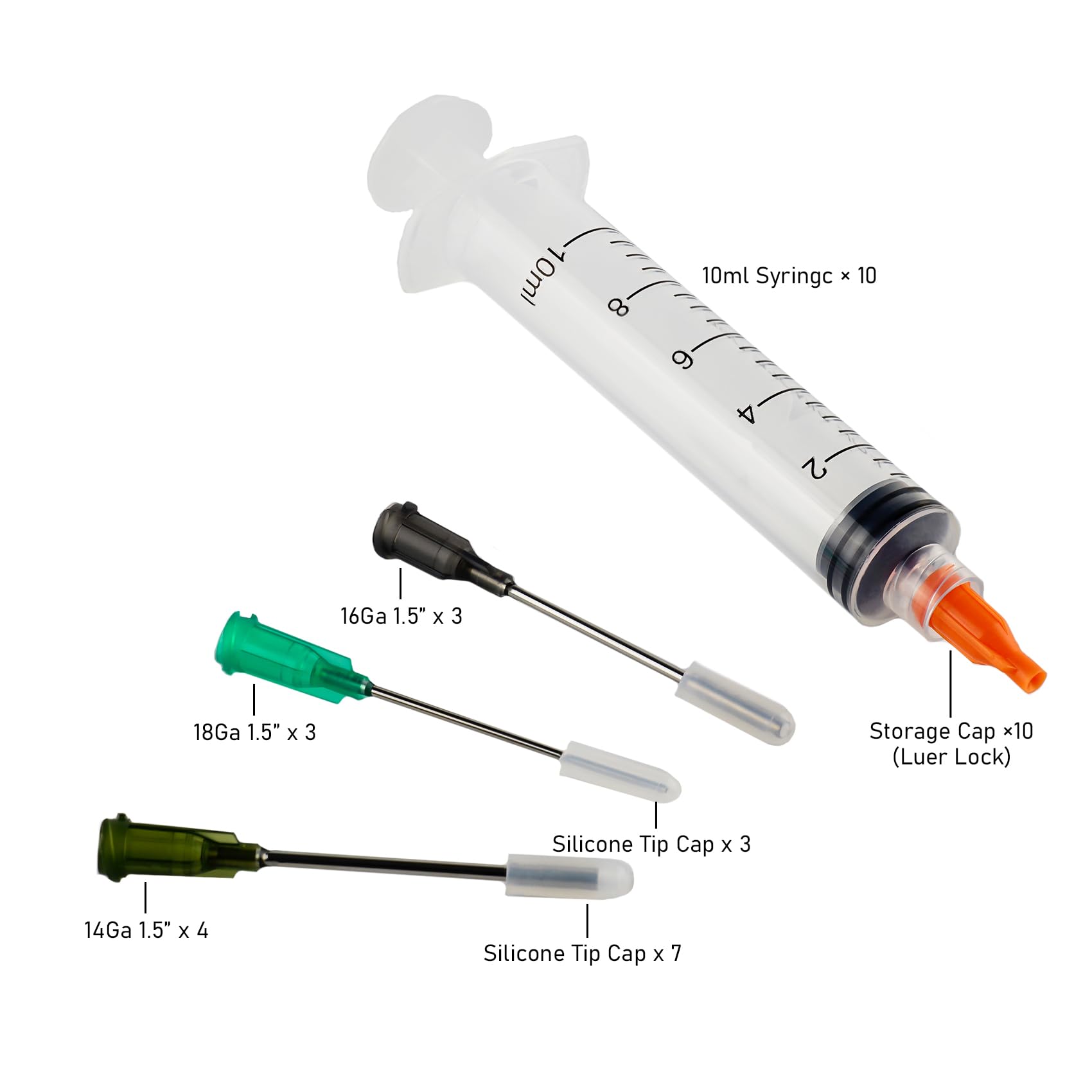 10ml Glue Applicator Syringe with 14G 16G 18G Blunt Tip Needle and Cap, Suitable for Ink, Epoxy, Woodworking, Craft, Liquid Dispensing