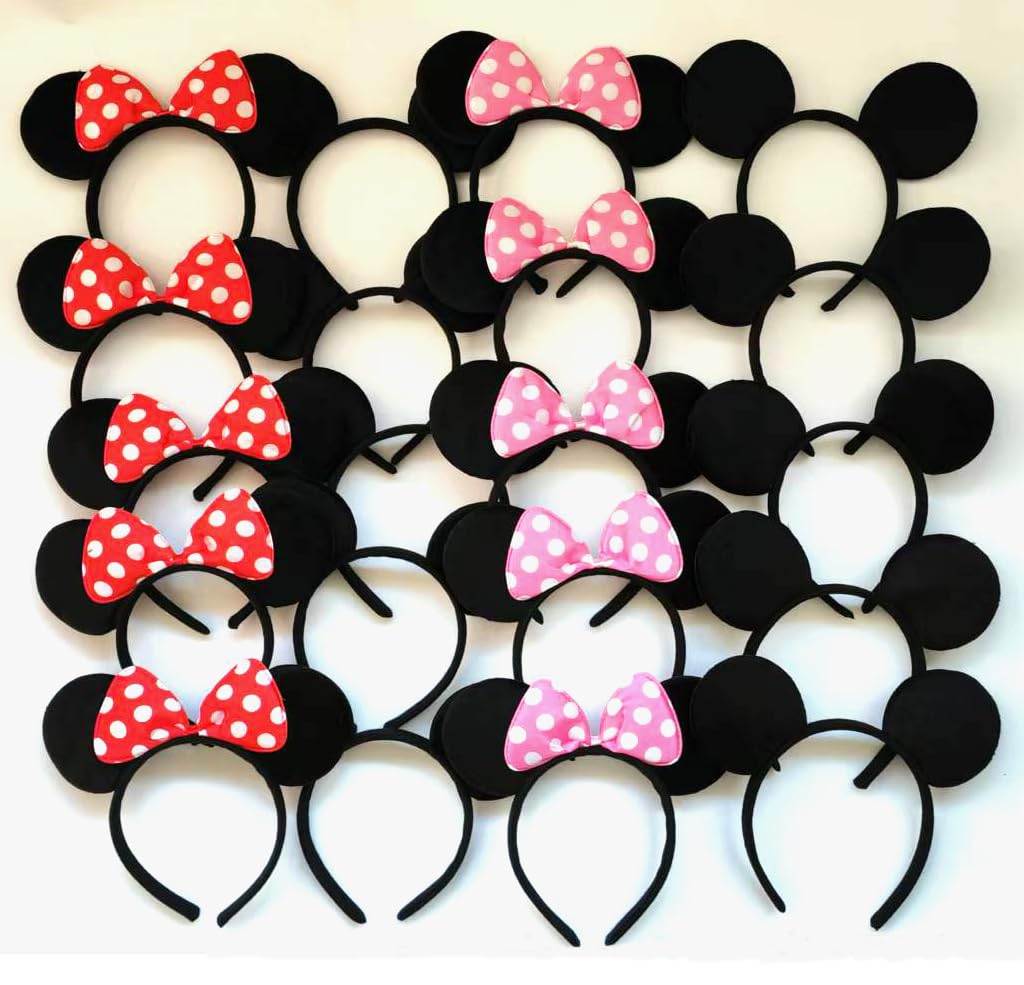 NEWTGAN 20 PCS Mouse Ears Headbands for Birthday Party Theme Park Costume Play Celebration for Boys and Girls (3color) (3 Color)