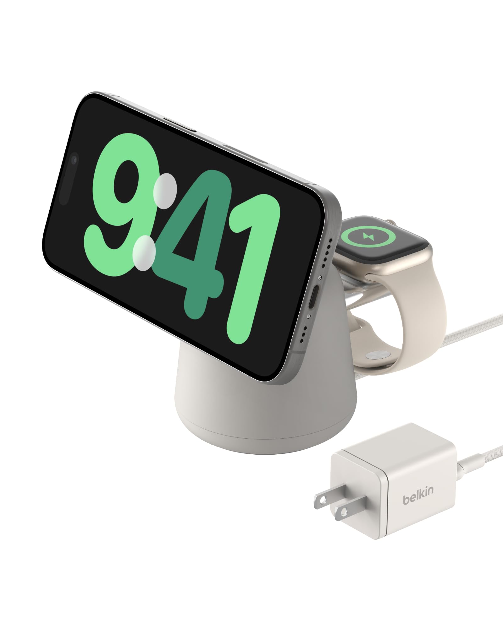 Belkin 2-in-1 MagSafe Wireless Charging Dock 15W Fast Charge iPhone Charger Compatible with iPhone 16, 15, 14, and 13 Series, AirPods, and Other MagSafe Enabled Devices, Includes Power Supply - Black