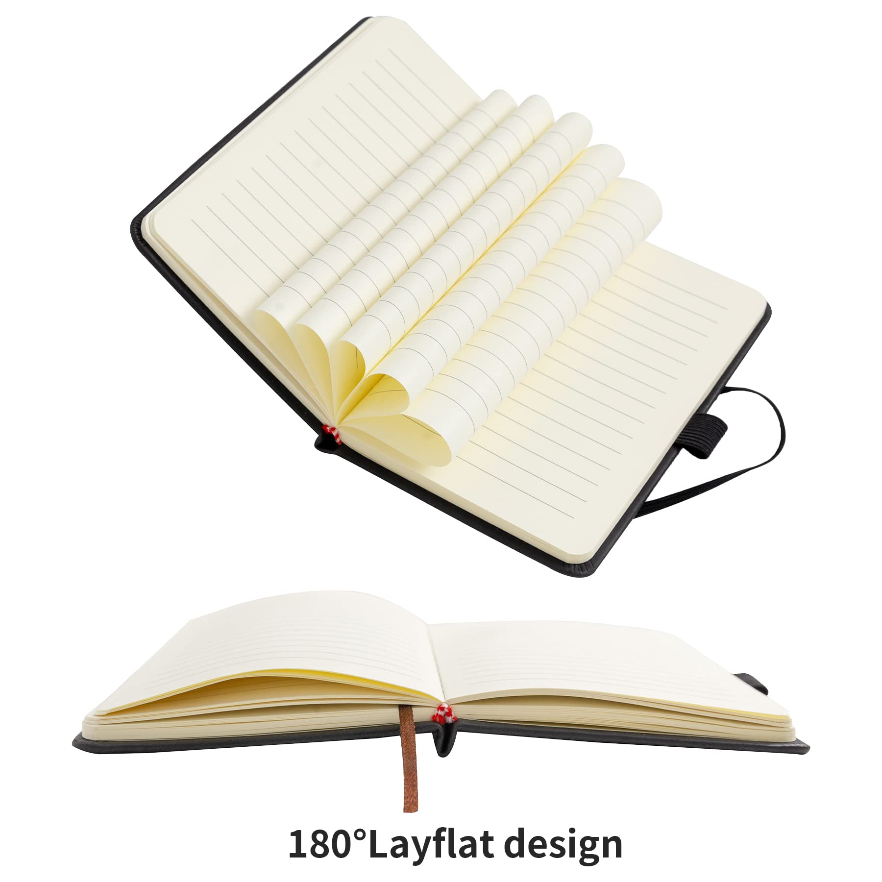 Animusphere 2Pack Pocket Notebook Small Notebook Journal Notebook 4 inches x 5.7 inches 200 Pages Leather Cover With Pen Holder Page Marker Ribbons(Black)