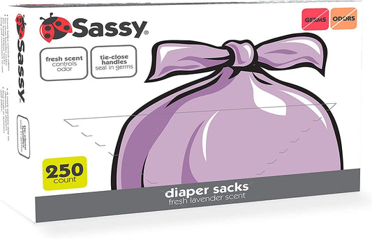 Sassy 250 Count Disposable Diaper Sacks, Lavender Scented, Easy-To-Tie, Diaper Disposal or Pet Waste Bags