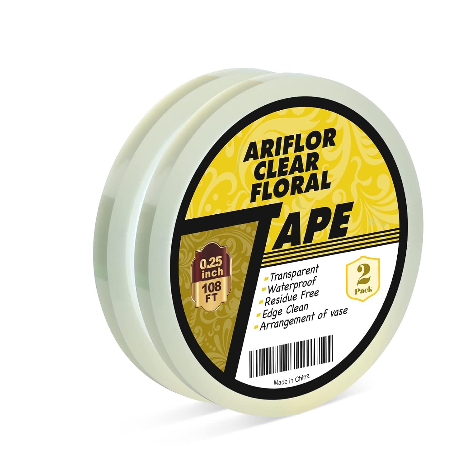 ARIFLOR 2Packs Clear Floral Tape - 1/4" Wide Floral Vase Tape, Clear Waterproof Floral Tape for Fresh Flower Bouquets and Flower Arrangements Crafts (0.25inch*2Packs)