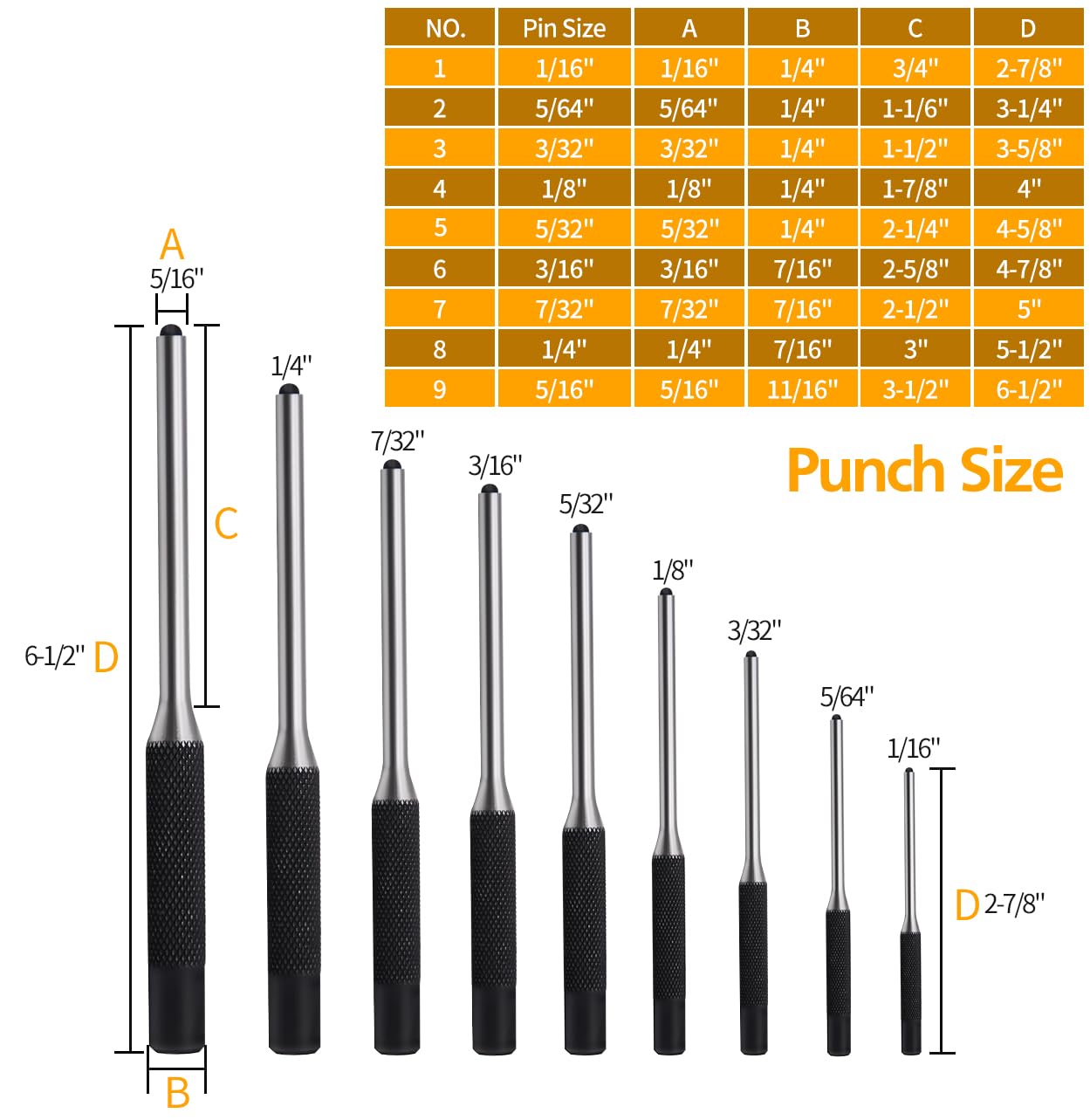 Pin Punch Set, 14pcs Removing Repair Tools, including Universal Block, Pin Punches and Hammer(Pin Punches and Block)