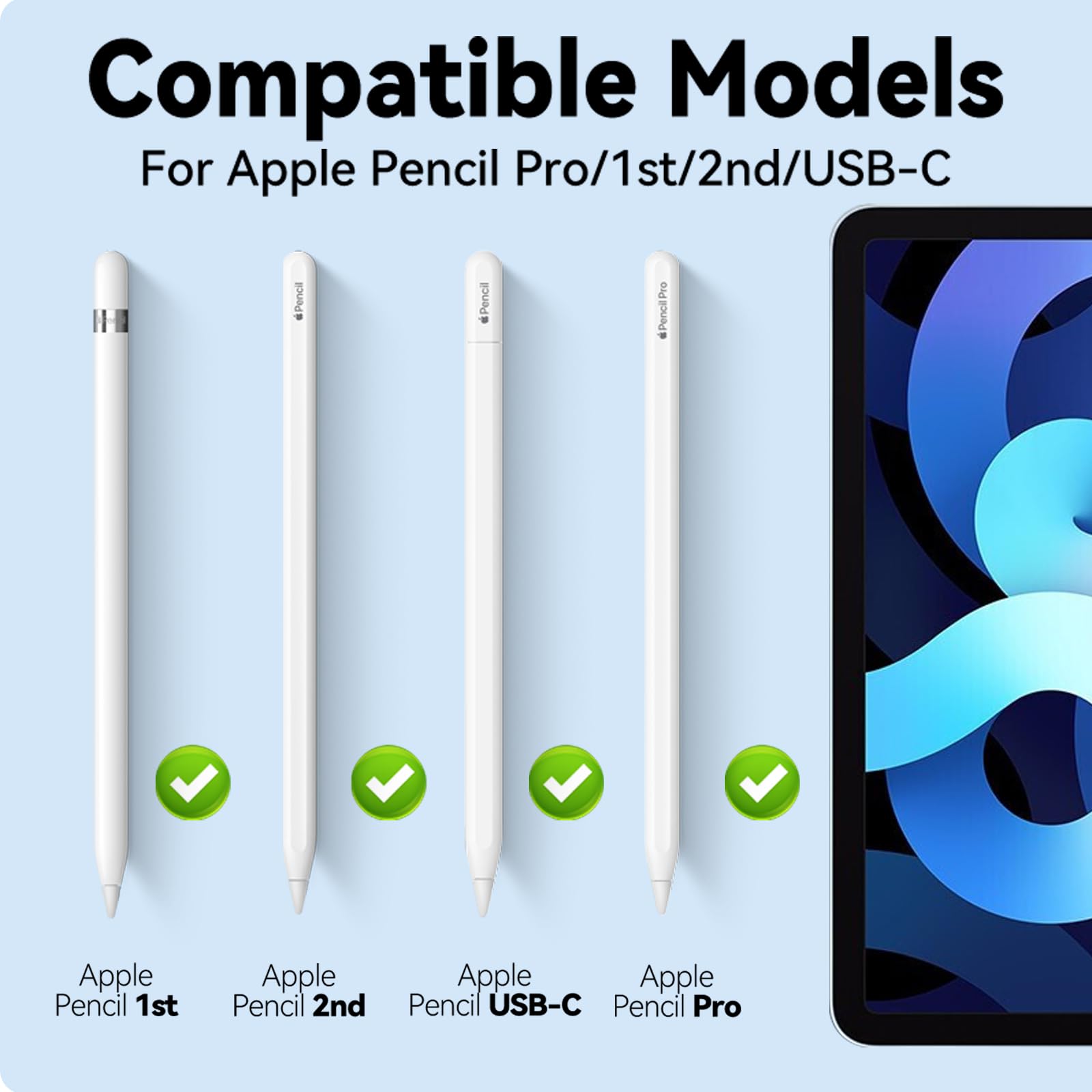 Inesore 8 Pack for Apple Pencil Tips Replacement Accessories,Compatible with Apple Pencil Pro/2nd Generation/1st Generation/USB C,iPencil Nib for iPad Pro/Air/Mini,for Drawing Writing(White Metal Nib)