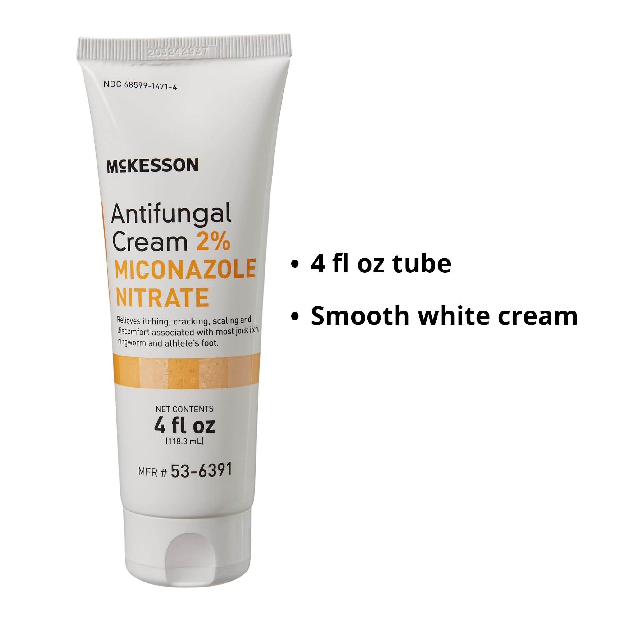McKesson Antifungal Cream, 2% Miconazole Nitrate - Relieves Itching, Burning, Cracking from Jock Itch, Ringworm and Athlete Foot - 4 oz., 1 Count