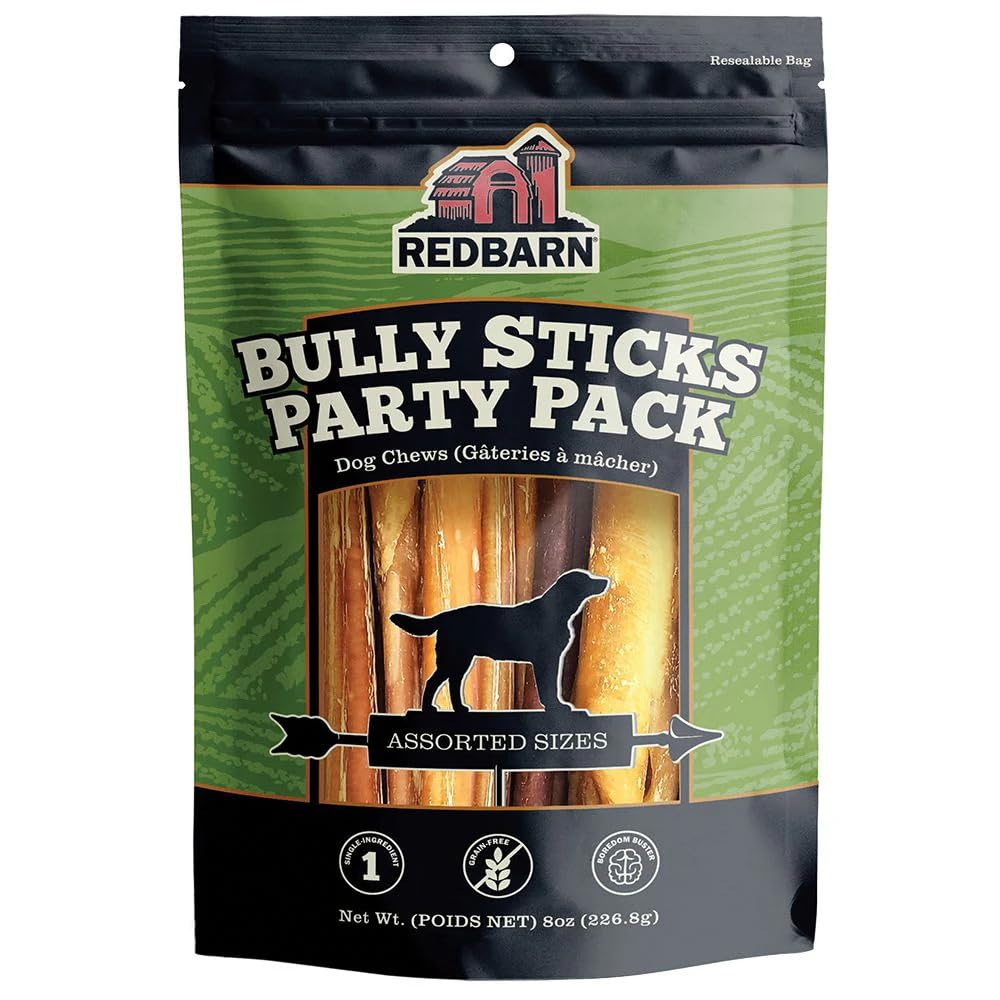 Redbarn Pet Products All Natural 5-8" Bully Sticks for Small & Large Dogs - Healthy Long Lasting Chews Variety Party Pack - 100% Beef Single Ingredient Low Odor Rawhide Free Dental Treats - 8 oz Bag