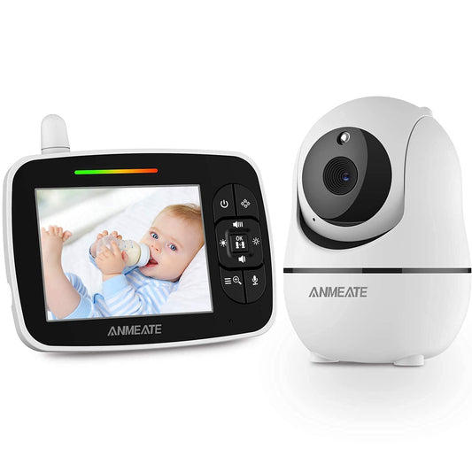 ANMEATE Baby Monitor with Remote Pan-Tilt-Zoom Camera,Large Display Video Baby Monitor with Camera and Audio |Infrared Night Vision |Two Way Talk | Room Temperature| Lullabies and 960ft Range（Black）