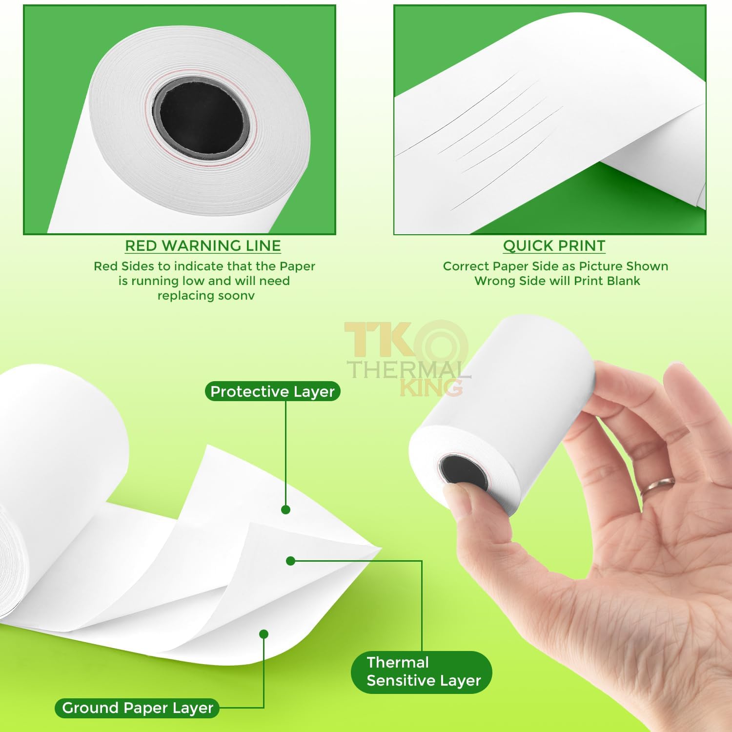 TK Thermal King, (50 Rolls) 2 1/4" 50' feet White Paper Cash Register POS Receipt, Fits All Credit Card Terminal Great For Cashier Receipt Small Business Premium Quality