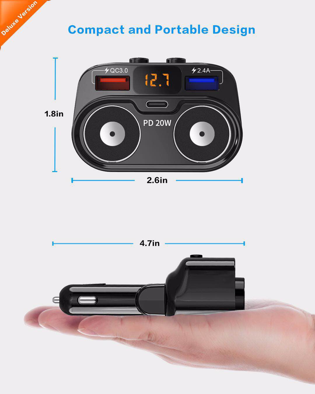 SUPERONE 200W 2-Socket Cigarette Lighter Splitter Power Adapter, USB C Car Charger with 20W Power Delivery 3.0 & QC 3.0 for iPhone 17/16 Pro Max/15/14/13/12/11 Pro/X/8, Samsung, Google Pixel and More