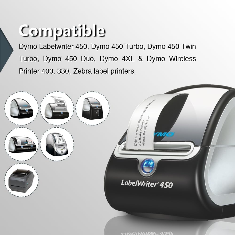 BETCKEY - Compatible DYMO 30252 (1-1/8" x 3-1/2") Address & Barcode Labels - Compatible with DYMO Labelwriter 450, 4XL, NOT Fit 550 & 5XL [10 Rolls/3500 Labels]