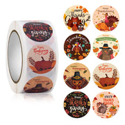 500 Pcs Thanksgiving Stickers Roll,1 Inch 8 Designs Happy Thanksgiving Turkey Theme Sticker for Thanksgiving Party Favors Supplies Envelope Seals Gift Card Gift Box Decoration