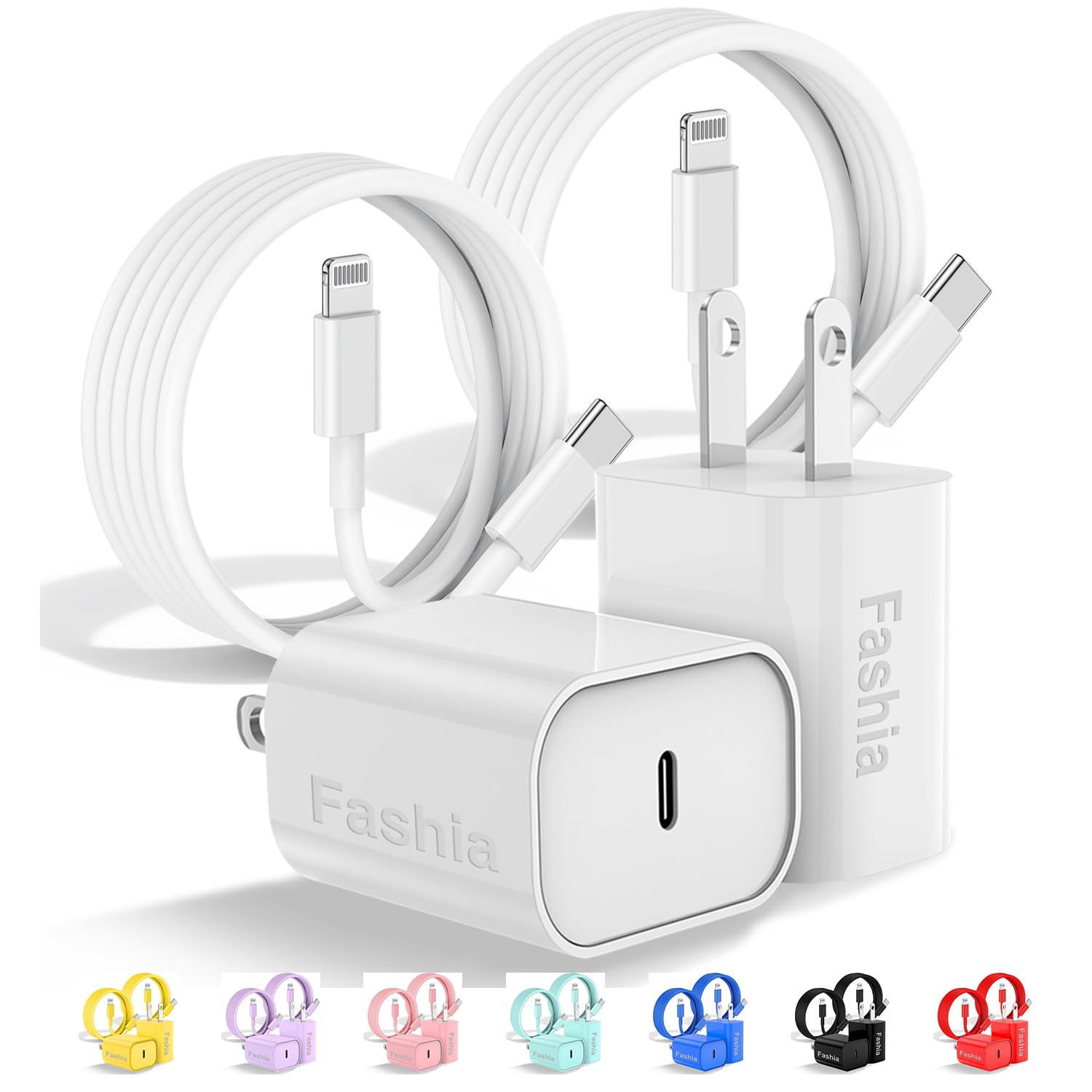 [3x10FT] for iPhone Charger, 20W USB C Fast Wall Charger with 10 ft USB C to Lightning Cable, iPhone Charger Fast Charging Block with Long iPhone Chargers Cord for iPhone 14 13 12 11 Pro Max/XS-White