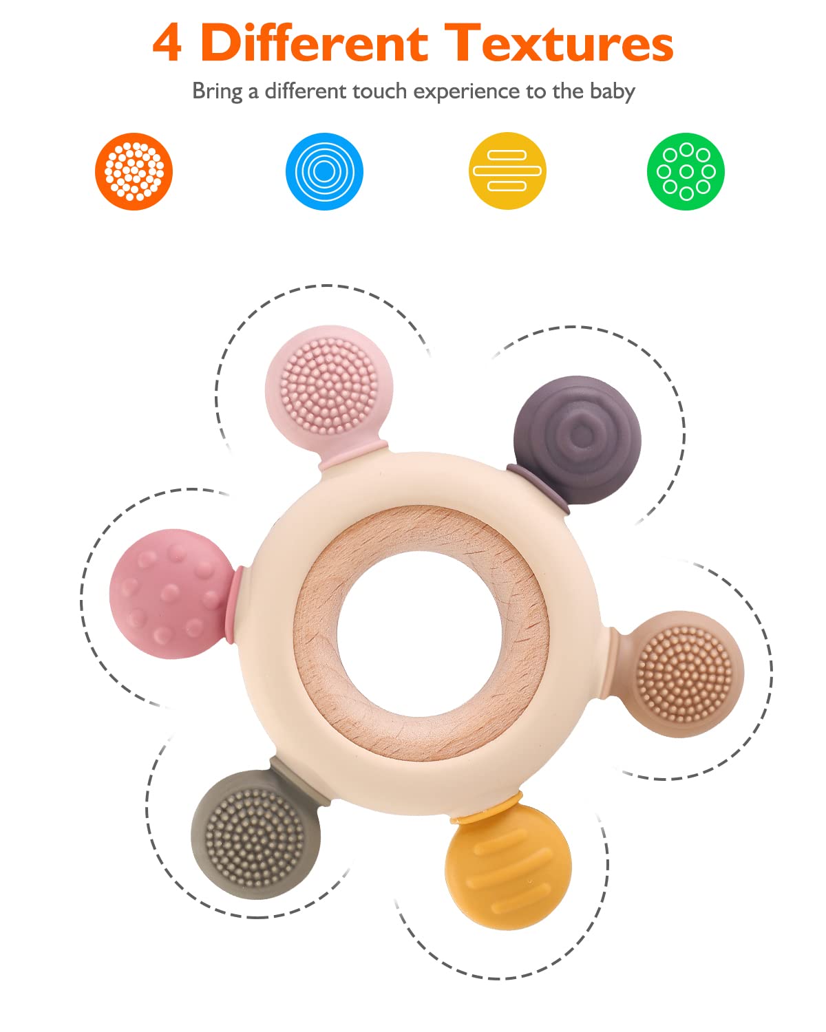 akolik Teething Toys for Babies, Baby Teethers Toy Teething Ring Silicone, Grasping Teething Toy, BPA Free Teething Nursing Accessories for 3+ Months Boy, Girl Toddlers