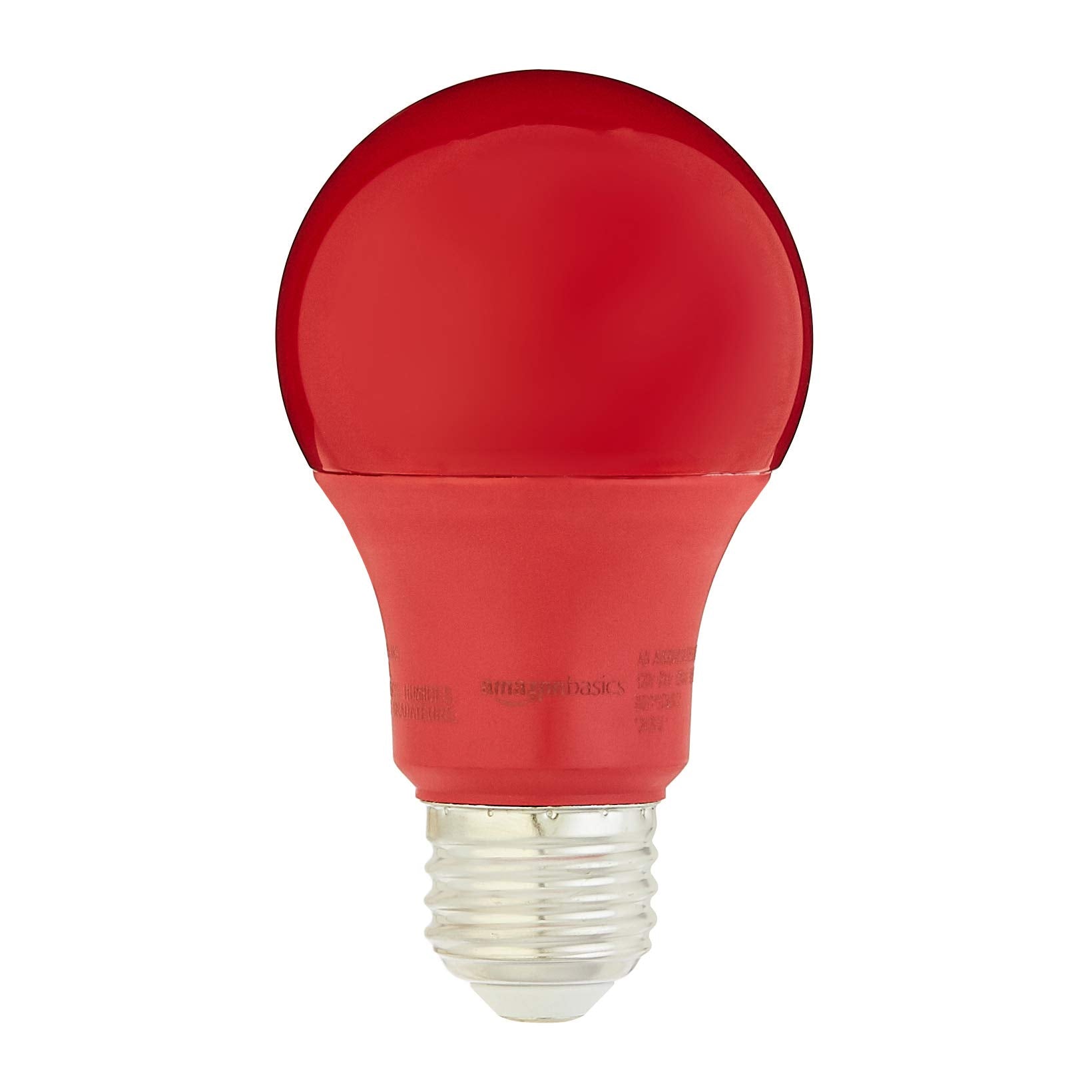 Amazon Basics A19 Red Color Party LED Light Bulbs, 60 Watt Equivalent, Energy Efficient 9W, E26 Standard Base, Non-Dimmable, 10,000 Hour Lifetime, 2-Pack