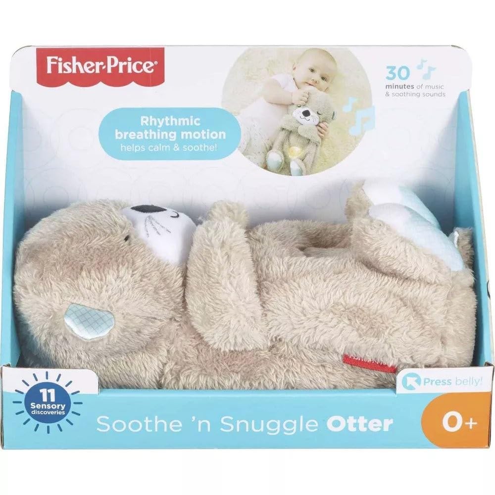 Fisher-Price Baby Toy Soothe 'n Snuggle Otter Portable Plush Sound Machine with Music Lights & Breathing Motion for Newborns 0+ Months