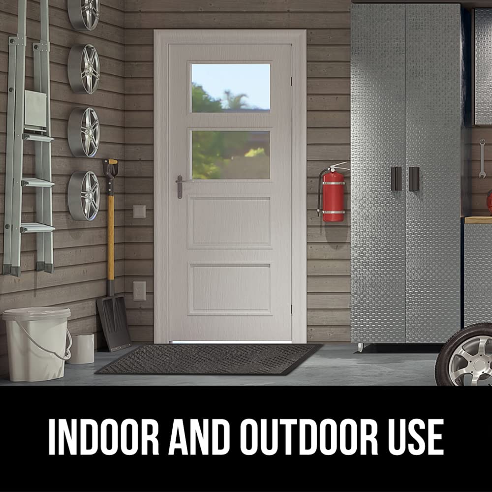 GORILLA GRIP 100% Waterproof All-Season WeatherMax Doormat US Designed Natural Rubber, Stain and Fade Resistant, Low Profile Indoor Outdoor Door Mats, Easy Clean Patio Mat, 17x29, Gray Diamond