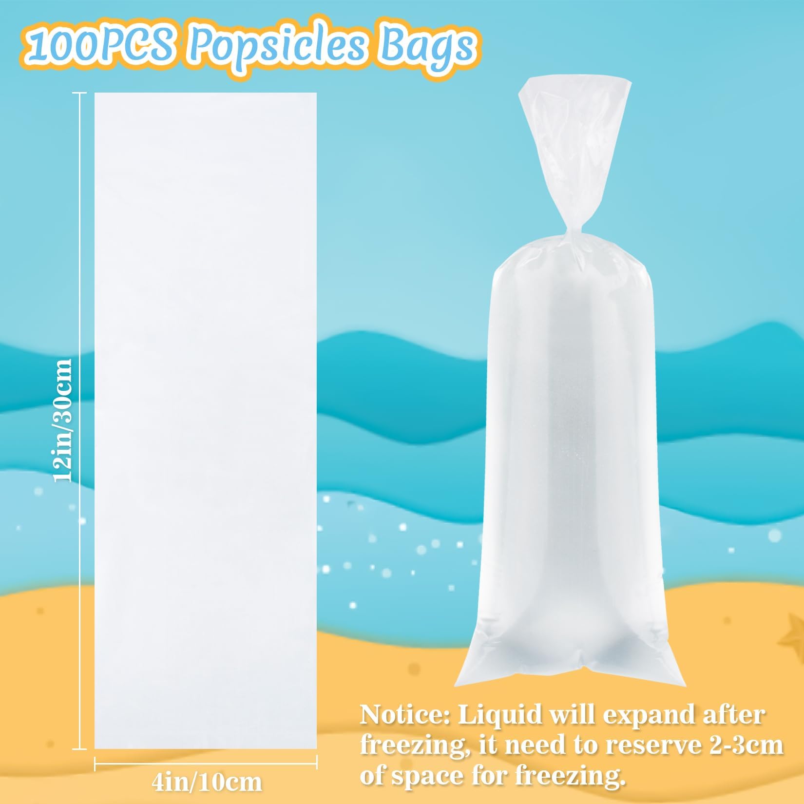 MAQIHAN 100 Ice Candy Plastic Bags - 4x12 Bolsas para bolis de hielo mexicanos Freeze Icepop Bags Popsicle Mold bolsas para helados caseros Popsicle Wrappers Yogurt Ice Cream Smoothie Mold Bag