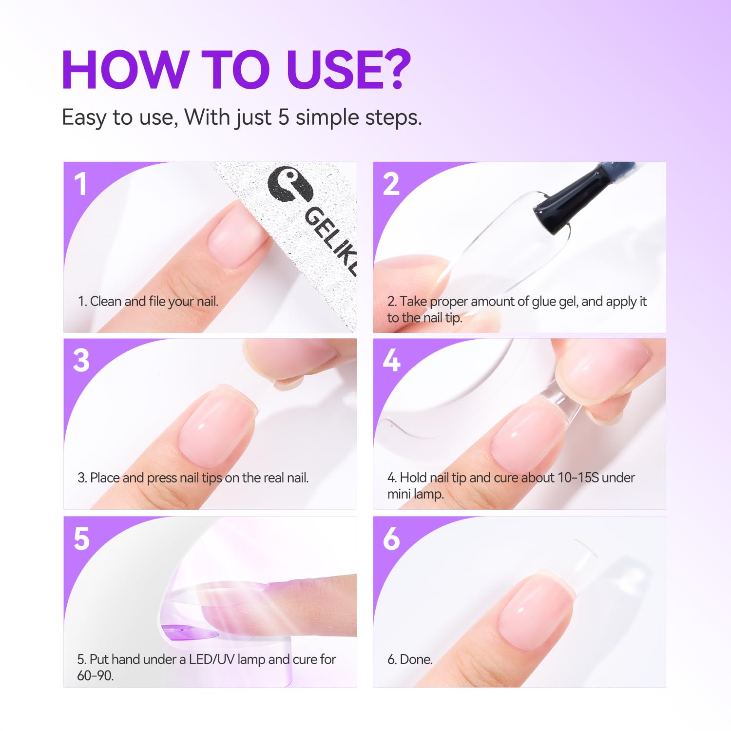 Gelike EC Gel Nail Glue UV Light: 6 in 1 Adhesive Gel Nail Polish, Strong Nail Glue For Press On Nails Nails Acrylic Tips, Long Last - Nail Art Gift for Home Salon Beginner DIY