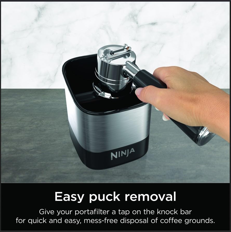 Ninja Luxe Café Knock Box, Accessories for Espresso Machine, Easy & Mess-Free Puck Disposal, Coffee & Espresso Grounds, Non-slip Base, Removable Bar, Holds 10 Double Shot Pucks, XSKKNOCKBOX