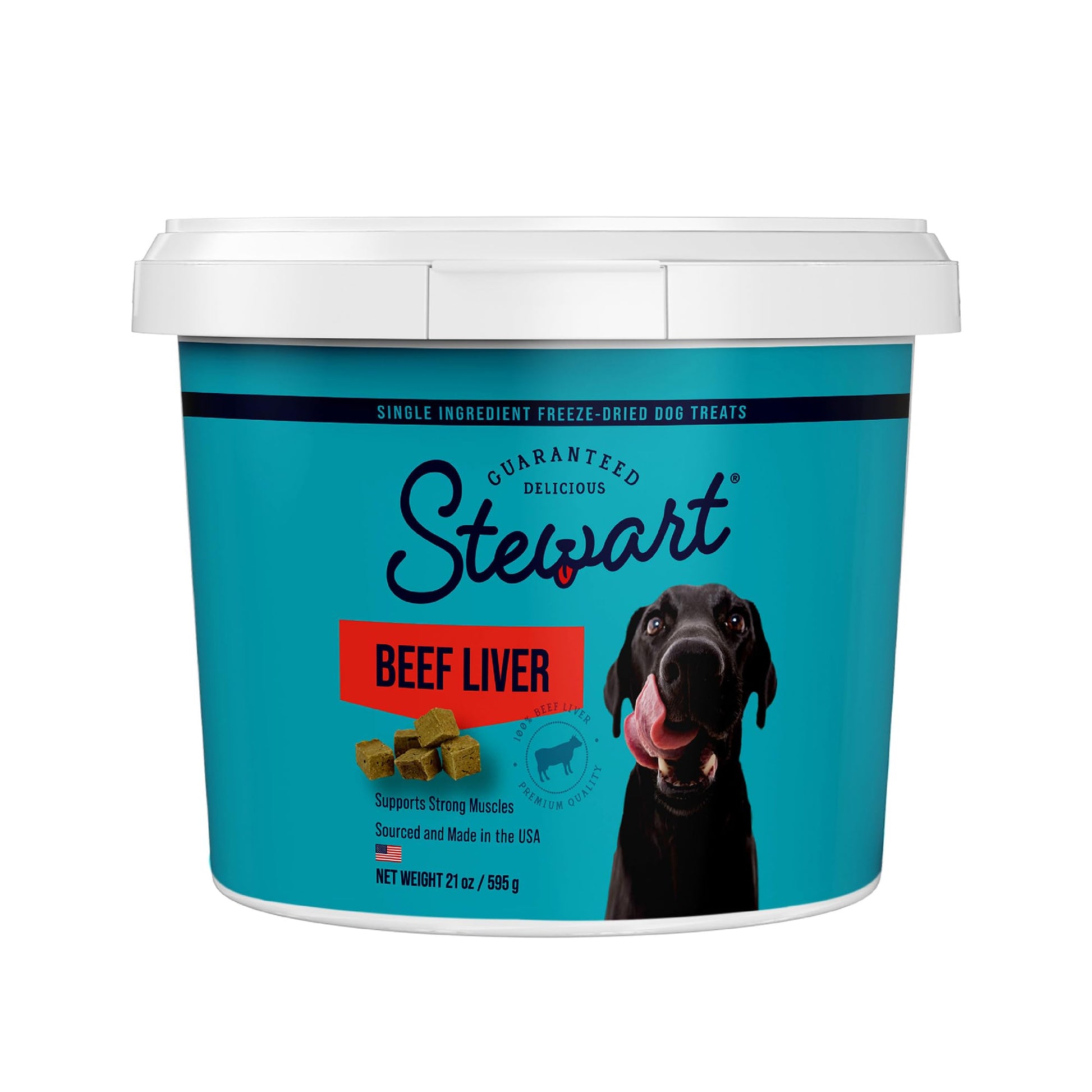 Stewart Single Ingredient Freeze Dried Raw Dog Treats, Beef Liver, 14 Ounce Resealable Tub, Training Treats or Meal Topper Dogs, High Protein, Grain Free, Gluten Free