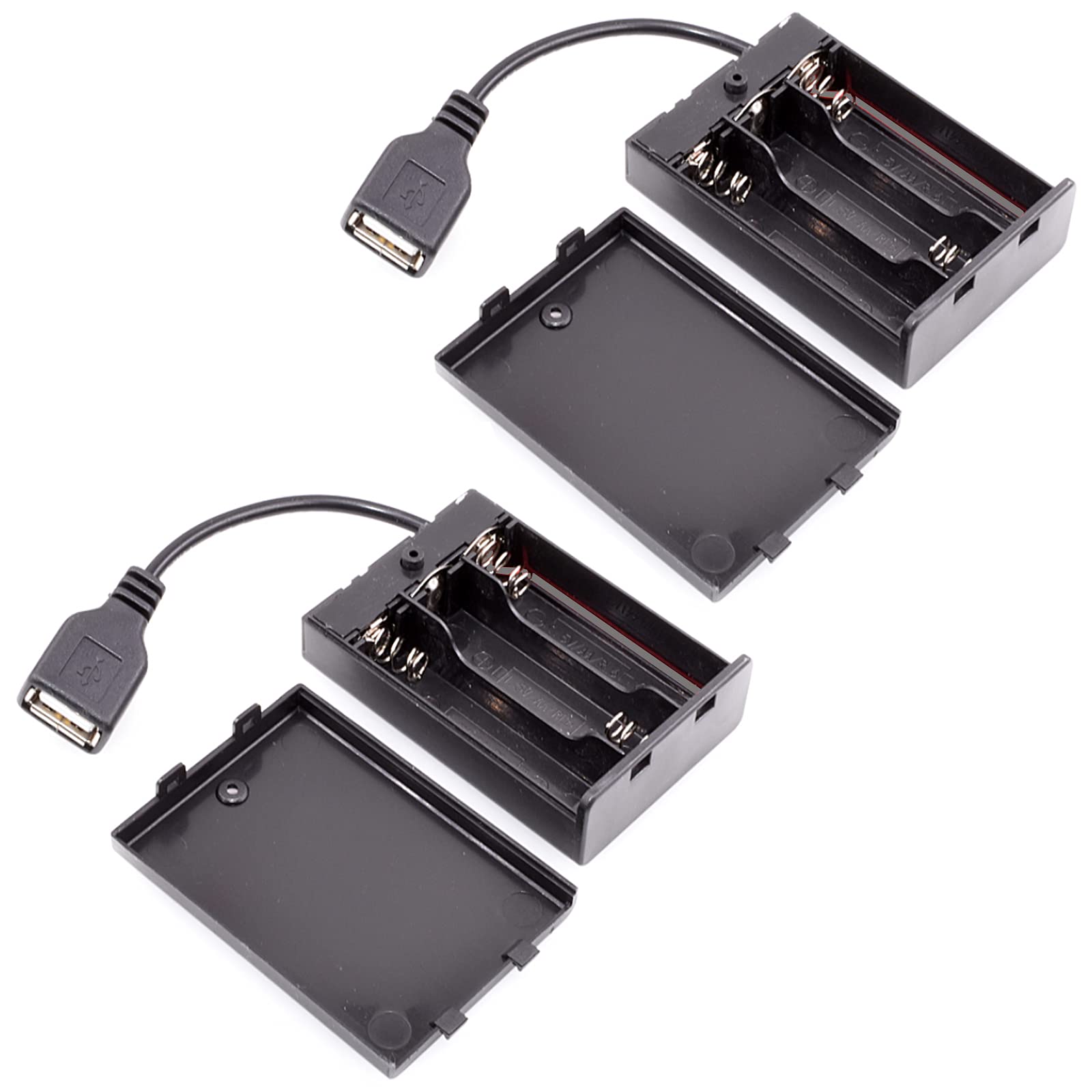 TEAYIR (Pack of 2) 3 AA Battery Holder, 3 AA Battery Case Box Holder 4.5-5V with Cover and On/Off Switch, with USB Cable