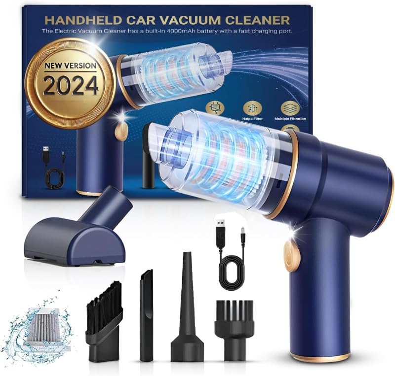EveryStarsÃƒÂ‚Ã‚Â© Car Vacuum Portable Cordless|12000Pa with Best Suction Cordless|120W Mini Vacuum Cleaner|Small Handheld Cleaner High Power|Multi-Nozzles for Car Home Office Pet Aspiradora para Carro