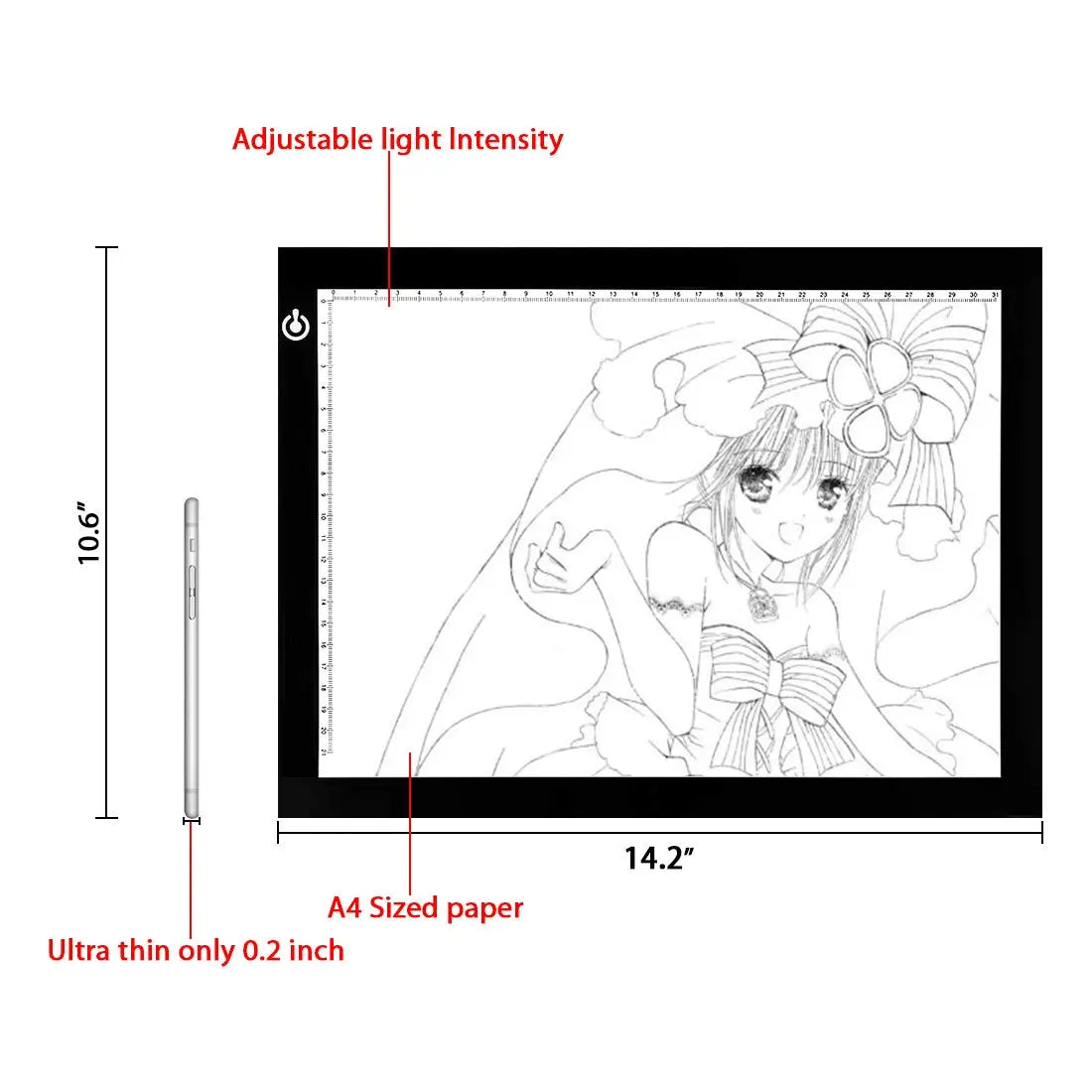 LitEnergy A4 LED Copy Board Light Tracing Box, Ultra-Thin Adjustable USB Power Artcraft LED Trace Light Pad for Tattoo Transferring, Drawing, Streaming, Sketching, Animation, Stenciling
