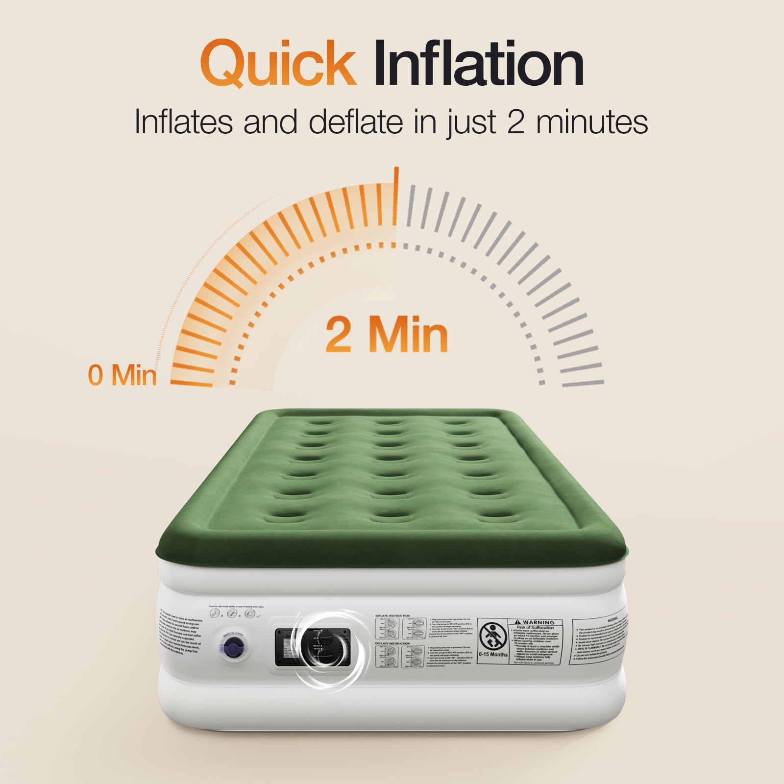 Zearna Air Mattress with Built in Pump - Upgraded Twin Blow Up Mattress, 2 Mins Quick Self Inflatable with Double Air Chamber,18"/550lbs Max, Strong Support, for Camping,Home,Guests,Portable Travel