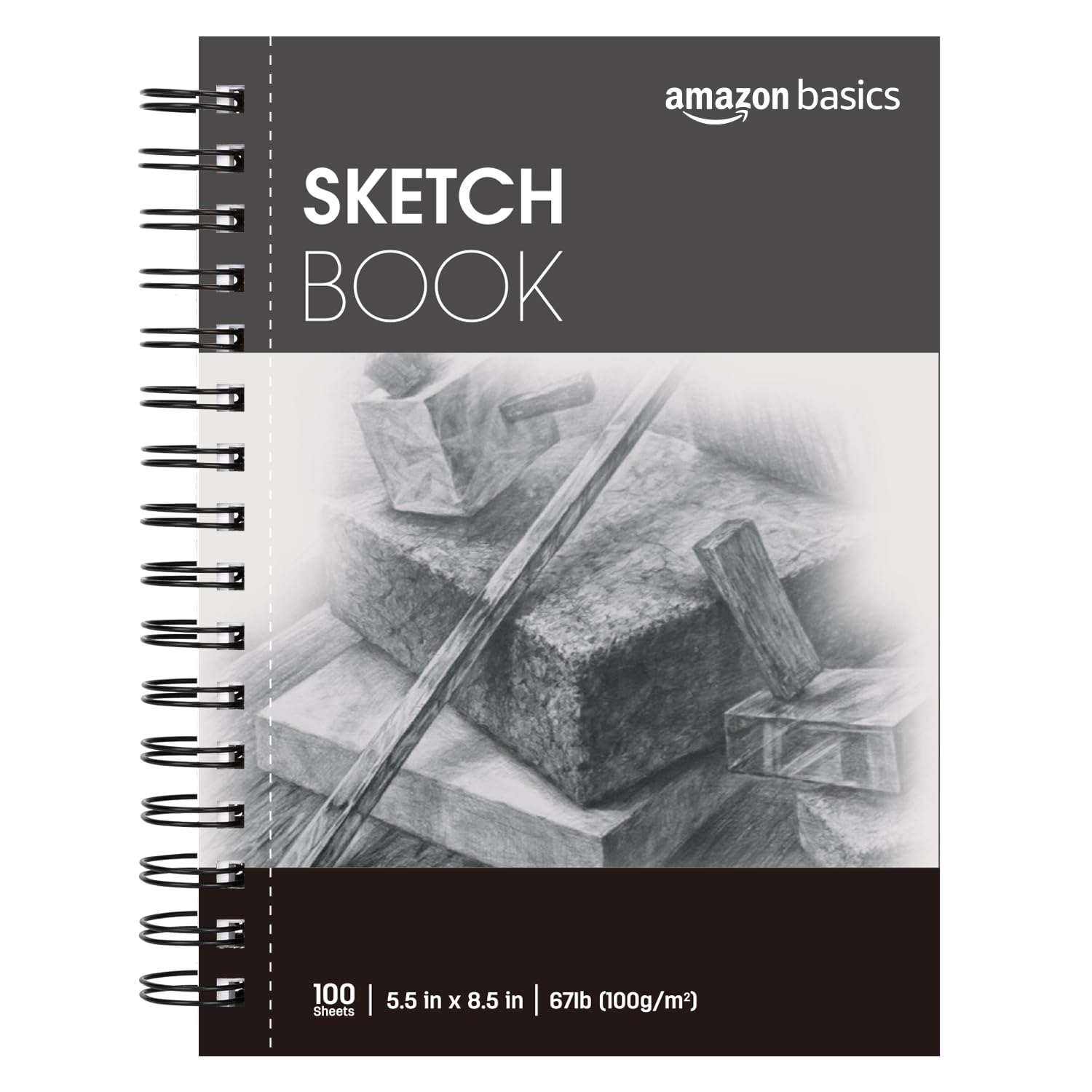 Amazon Basics Sketch Pad for Artists, 67 lb. / 100 gsm, 100 Sheets, 5.5"x8.5", White