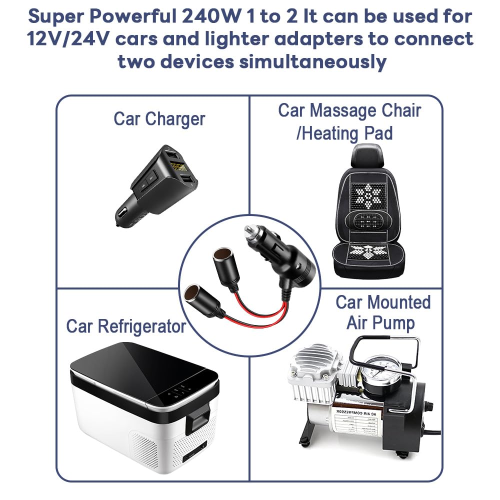 Car Cigarette Lighter Splitter, 12v Splitter Adapter for Car,Supports Fast Charging,1 to 2 Car Cigarette Lighter Splitter Power Charger Port, for 12/24 Volt Cars Vehicle,with on Off Switch