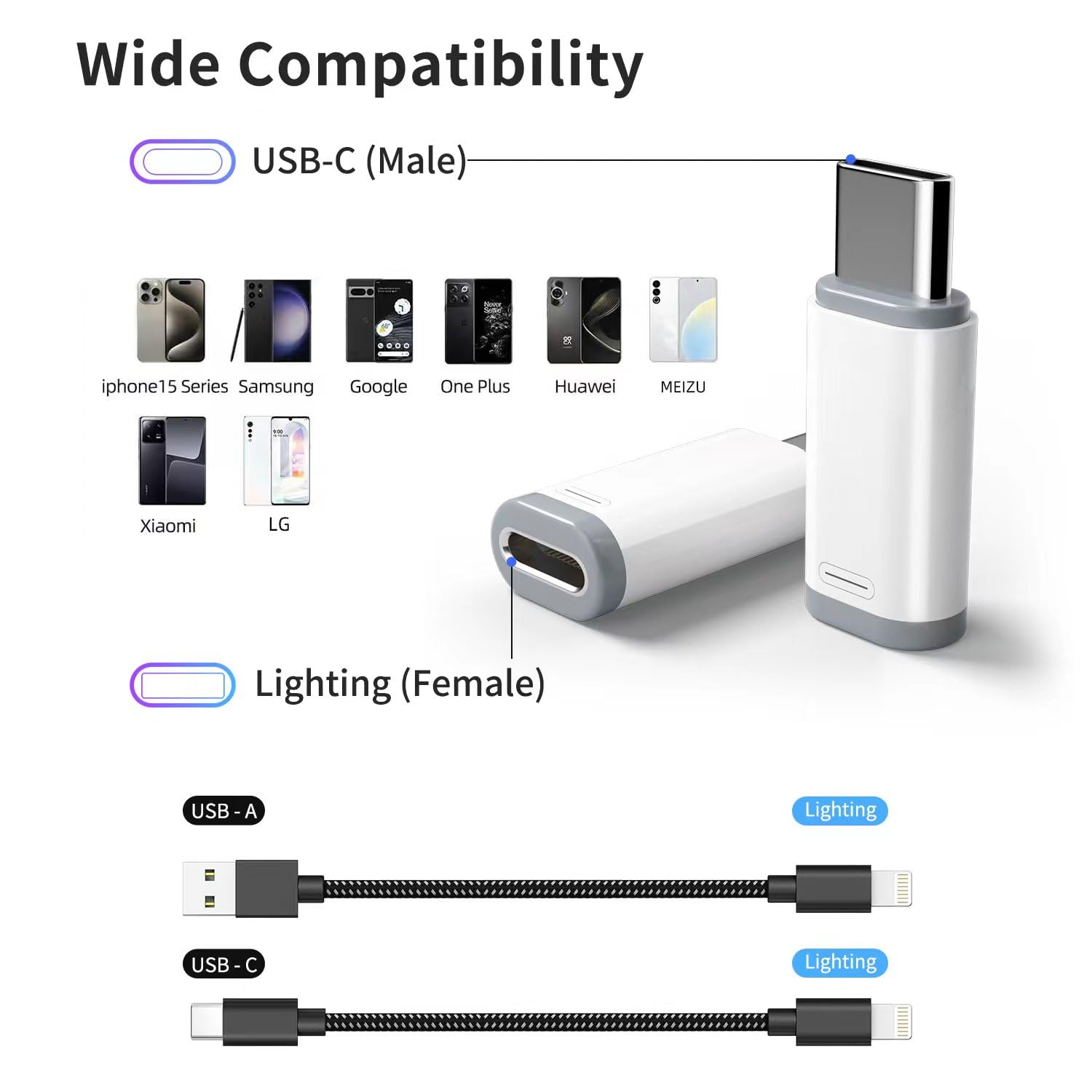 4 Pack Lightning to USB C Adapter for iPhone 15/16 Pro/16 Pro Max/Plus,Samsung S24,iPad Air,Nintendo Switch,Fast Charging&Data Transfer (Lightning to USB C Adapter)