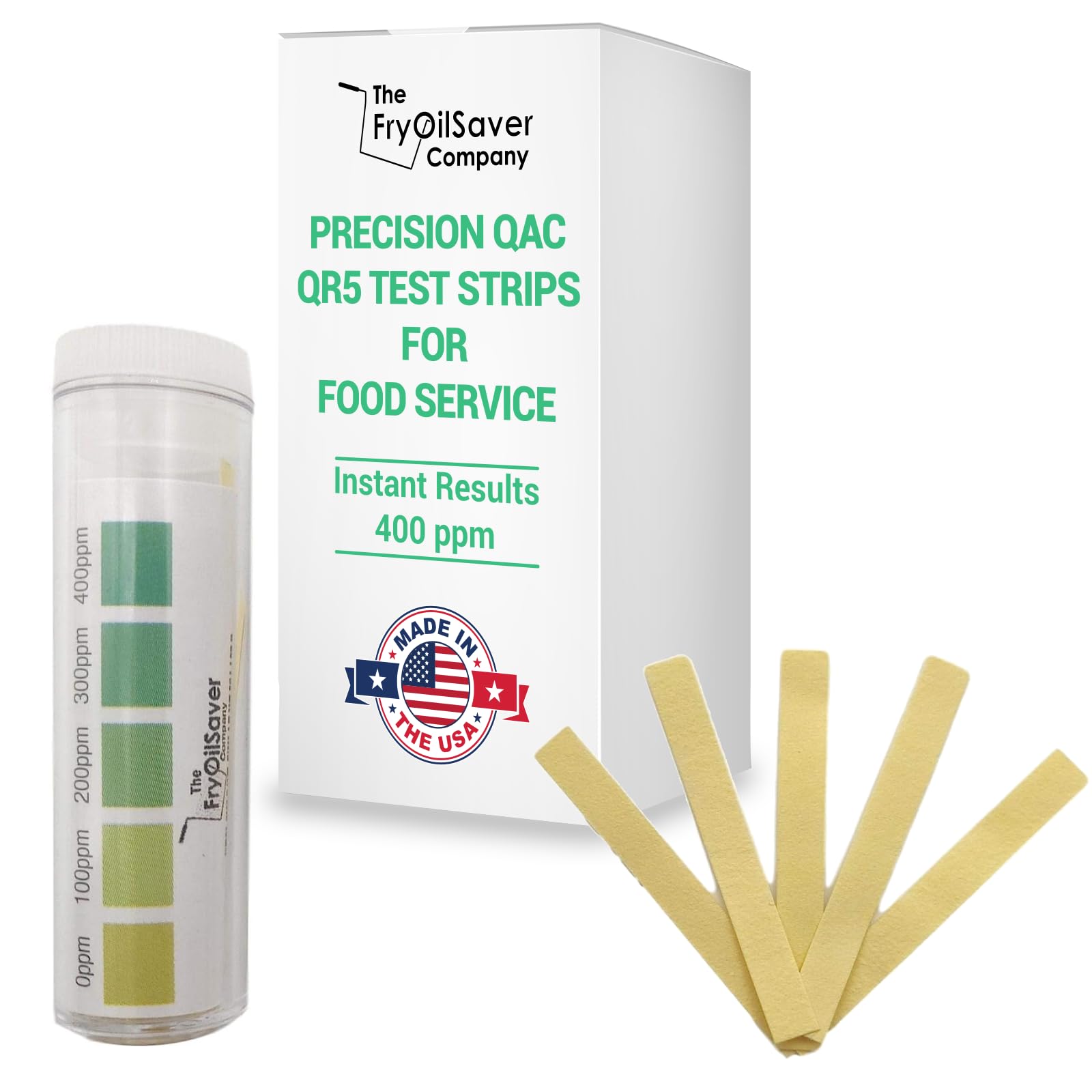 1 x Vial of 100 Strips Quat Test Strips for Sanitizing Solution, Quat Sanitizer Test Strips for Restaurants, Kitchens, Bars, QAC QR5-0-500 PPM, Santizer Test Strips for Food Services by FryOilSaver Co