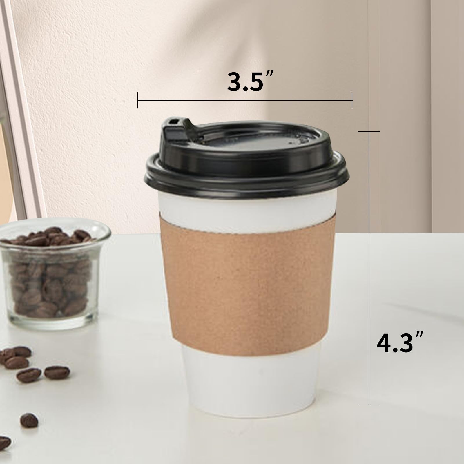 RACETOP 12 oz 50 pack Disposable Paper Coffee Cups with Lids and Sleeves