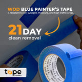 WOD PMT21B Blue Painter’s Tape - 2 inch x 60 yds. Thick & Wide Masking Tape for Safe Wall Painting, Building, Remodeling, Labeling, Edge Finishing