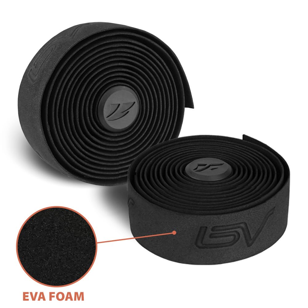 BV Handlebar Tape for Road Bike - Comfortable & Durable EVA Foam - Easy to Install - 2 Rolls & Accessories Included - Black/White
