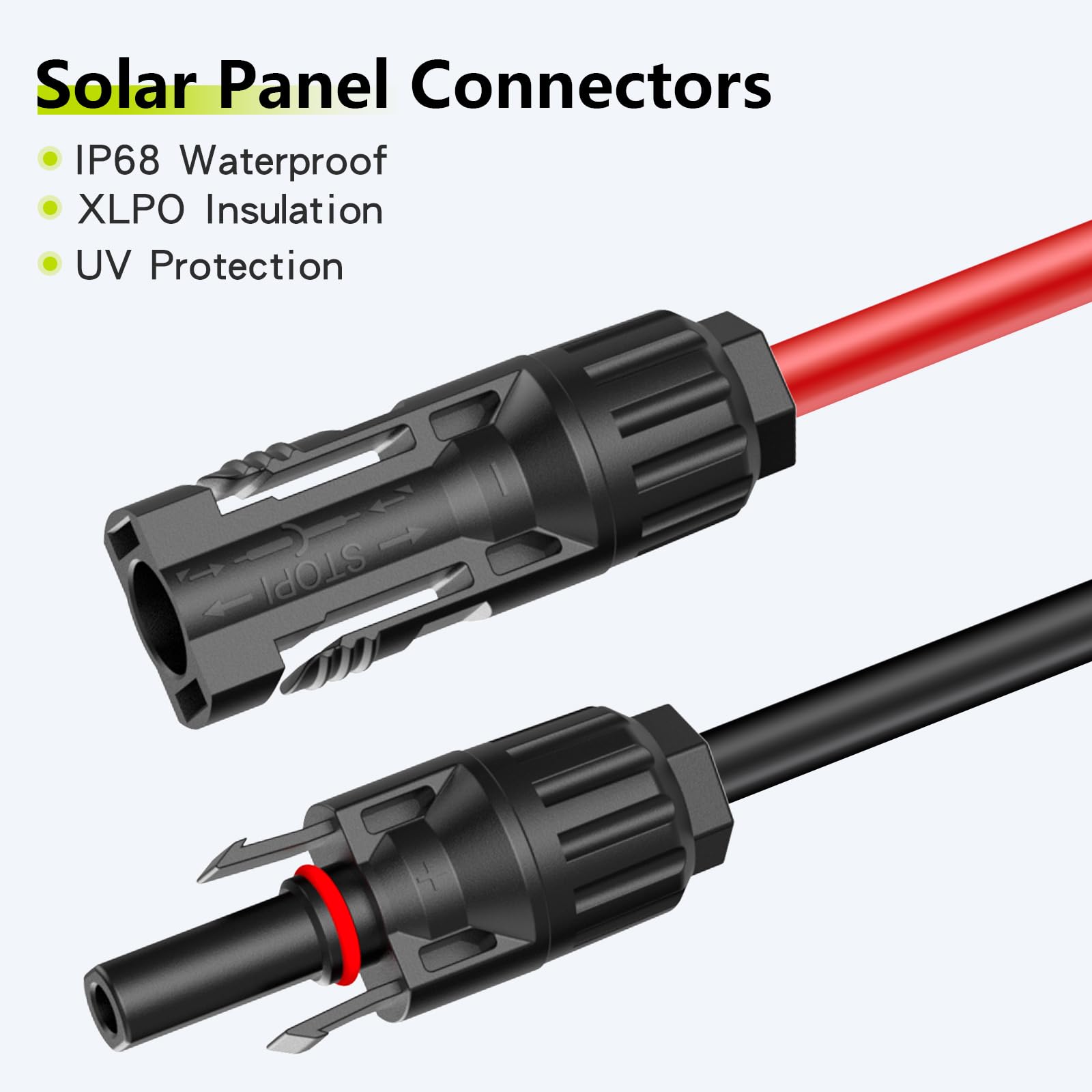 JXMXRPV Solar Extension Cable 20Ft 10AWG, Solar Wire with Tool-Free Solar Connectors, Waterproof Solar Panel Extension Cable 6mm², PV Cable 10Gauge for Home Boat RV Solar Panels(20ft)